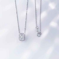 Collana con Pendente in Platino Pt950 con Diamante Quadrato Coltivato in Laboratorio, Prisma Sussurro Piccolo Cubetto di Zucchero, Gioielli Raffinati da Donna, Charm Delicato