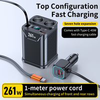 Pengisi Daya Mobil 7IN1 261W dengan Kabel Ekstensi 1 Meter dan Port Dual PD & 2QC3.0 Pengisian Cepat untuk Laptop dan Perangkat Seluler