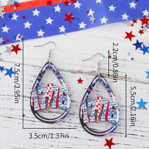 Pendientes de madera Día DE LA Independencia Americana Rojo Blanco Azul Rayo Estrella Hueco Gota Pendientes colgantes para mujeres Uionen 924 - Product Image 4