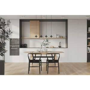 Shaker blanc moderne Armoires de cuisine Panneau de bois de meubles en forme de U avec finition acrylique Comprend un évier Placard de comptoir en marbre - Product Image 3