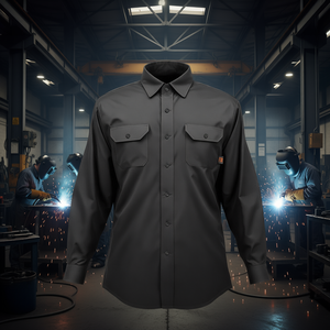 Camisa de Seguridad de Algodón Resistente al Fuego para Soldadura, Talla XXL, Negra, Corte Regular, 7oz, Ropa de Trabajo FR para Protección en Soldadura - Product Image 2