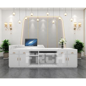 Quầy Tiếp Tân Hiện Đại Bằng Đá Cẩm Thạch Tùy Chỉnh Bàn Tiếp Tân Spa Salon Văn Phòng Nhỏ Có Đèn Led - Product Image 4