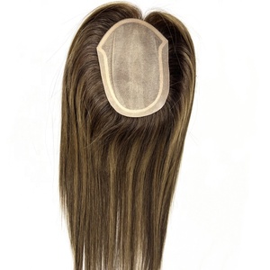 5 "X 6.5" Base de soie cheveux humains Topper avec PU 16 "cheveux vierges chinois Balayage Ombre couleur soie haut toupet pour les femmes - Product Image 1