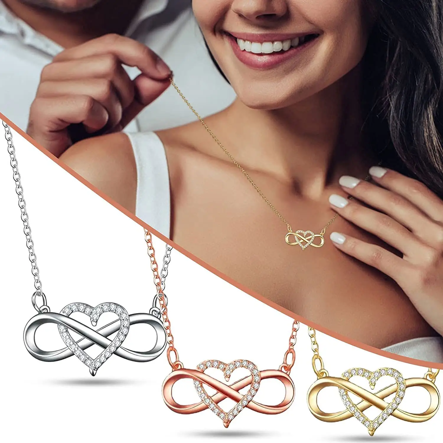 SC Hot Nice diseño colgante collar lujo brillante diamante collar creativo corazón infinito Collar para Mujeres Hombres