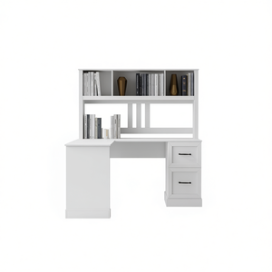 Escritorio de Computadora para Oficina en Casa con Estante Superior, Acabado en Madera Blanca Envejecida, Diseño Elegante - Product Image 1