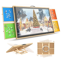 Table de puzzle pour 1500 pièces avec base rotative, 4 tiroirs, chevalet inclinable, tapis antidérapant en feutre et plateau de rangement