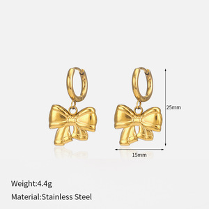 Pendientes <span class=keywords><strong>de</strong></span> Aro con Nudo <span class=keywords><strong>de</strong></span> Lazo Chapado en <span class=keywords><strong>Oro</strong></span> PVD <span class=keywords><strong>de</strong></span> 18K para Mujer, Novedad <span class=keywords><strong>de</strong></span> 2024 - Product Image 3