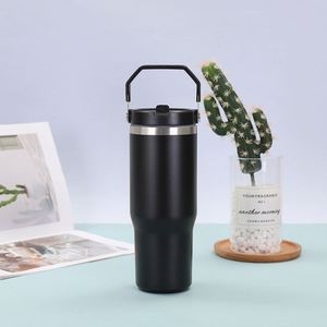 Gobelet de voyage isotherme sous vide 20oz 30oz avec poignée, couvercle, paille et base antidérapante pour boissons froides et chaudes - Product Image 1
