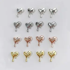 Breloques pour ongles 3D en forme de cœur, perles en alliage or rose métallisé, accessoires de manucure et bricolage