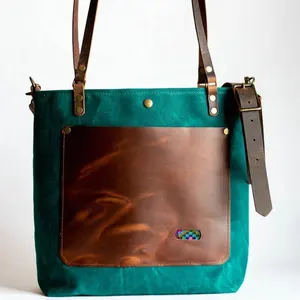 2022 Fashion Custom 10 Oz Tote Canvas Cotton Bag With Leather Gusset ILU-0017