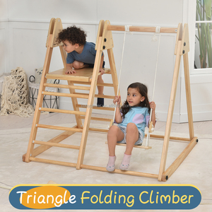 5 trong 1 sân chơi trong nhà Montessori Toddler chơi thiết lập gấp phòng tập thể dục bằng gỗ pickler tam giác leo khung với Swing trượt - Product Image 2