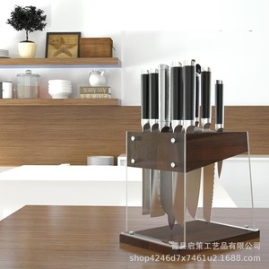 <b>Wooden</b> Knife Rack 6.3x7.3 In Solid Wood 7pcs Capacity Magnetic Knife <b>Block</b> Kitchen Storage - Product Image 4