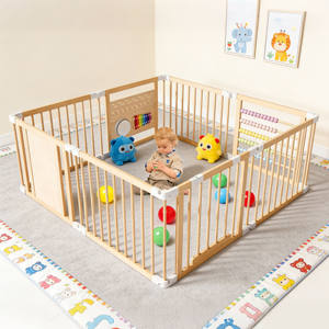 Parque de juegos plegable de madera para bebés, corralito ajustable para interiores, área de juegos con puerta para bebés y niños pequeños - Product Image 3