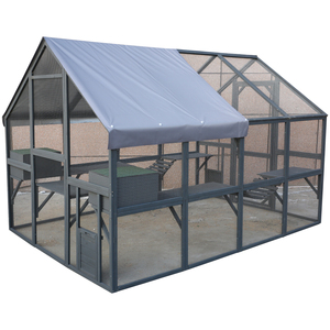 Recinto grande para gatos Cat Run Catio de madera para gatos Casa para gatitos al aire libre con puentes, paseos, casas pequeñas, cubierta de techo de 110 pulgadas - Product Image 1