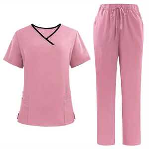 Ensemble de blouses médicales pour femmes, respirant, de haute qualité, doux, absorbant la transpiration, haut à manches courtes et col en V, poches plaquées, uniforme tissé - Product Image 5