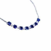 Maßgefertigter Schmuck Großhandel Smile-Style 925 Sterling Silber Blau Rosa Saphir Halskette Edelstein Mode-Halsketten Hochzeit Damen