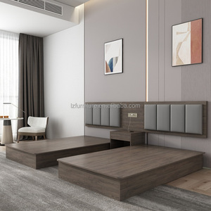 <b>Low</b> Priced 3 Star Hotel <b>Bed</b> Set Wooden <b>Frame</b> with Vertical Panel Upholstered Headboard and Matching Nightstands for Budget Hotel - Product Image 5