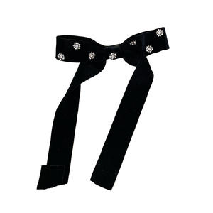 Pinza para el pelo de terciopelo de color liso con lazo, pasador con lazo de flor de cristal, pasador francés con lazo de cinta, pinza de resorte - Product Image 6