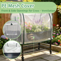 Jardinière surélevée mobile en acier galvanisé ondulé avec couvercle en maille PE et étagère de rangement pour outils en bas, bac à plantes d'extérieur