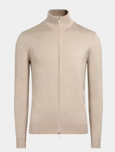 Cárdigan con Cremallera para Hombre, Estilo Clásico, Personalizado |   Abrigo de Punto Marrón Claro de Invierno, Suéter Informal de Estilo Ecuestre - Product Image 1