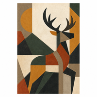 Tableau mural sur toile avec motif de rennes géométriques, impression animale abstraite moderne, décoration murale rétro aux tons terreux