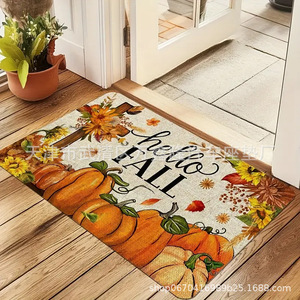 Alfombra de Entrada con Estampado de Calabaza Otoñal, Rectangular, de Fibra de Poliéster, para Uso Doméstico, Resistente a las Manchas, Absorbente, de Terciopelo Cristal - Product Image 1