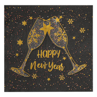 20 serviettes de table jetables pour le Nouvel An, motif verre à champagne noir et or, logo personnalisé, vaisselle de banquet