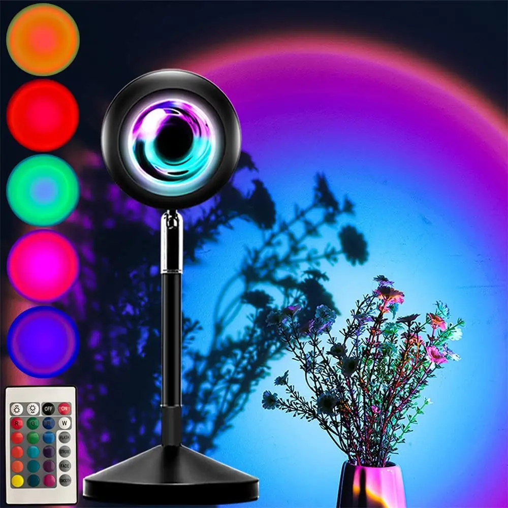 16 Colors LED Sunset Projection Lamp With Remote Control USB Romantic Rainbow Night Light For Photography Selfie Living Room