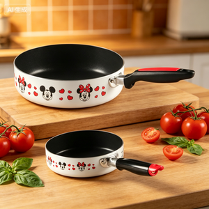 Ensemble de casseroles en métal antiadhésif à thème de personnages de dessins animés, 2 pièces, design Mickey & <span class=keywords><strong>Minnie</strong></span> avec couvercle en verre pour cuisinières à gaz et à induction - Product Image 1