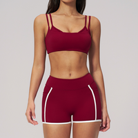 Ensemble de sport pour femme en Spandex/Nylon, blanc rayé, anti-plis, coupe ajustée, pour le yoga, la course et le fitness