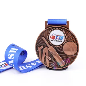 OEM Custom Logo Cricket Medal Manufacturer Free Design Custom Metal Souvenir Zinc Alloy Sports Medals Trophies And Medals