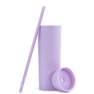 Vasos acrílicos delgados de doble pared, vasos con tapa de paja, sin Bpa, transparente, Pastel, plástico amarillo, 16 Oz - Product Image 2