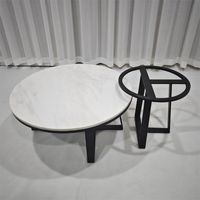 Ensemble de tables d'appoint modernes en 2 pièces, base géométrique en fer, plateau en marbre
