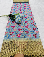 NI.AI Tissu en dentelle de coton brodé avec des fleurs en 3D, couleur rose, vente chaude, tissu en dentelle voile pour robe de mariée LY7426