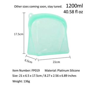 Eco Friendly Reusable Stand Pouch Fridge Freezer Fresh LFGB Zip Lock Platinum Silicone Food <b>Bags</b> 1200ml Capacity <b>Foldable</b> Set - Product Image 5