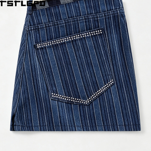 Pantalones Cortos Vaqueros Personalizados con Doble Cintura, Diseño a Cuadros y Rayas, Estilo Baggy, con Bajo Deshilachado, para Venta al por Mayor y a Granel - Product Image 3