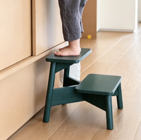 Tabouret à 2 marches en bois massif au design moderne et coloré pour enfants, idéal pour la cuisine, la salle de bain et la chambre à coucher