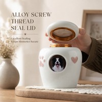 Urna Funeraria de Cerámica Personalizada con Foto, Urna de Porcelana Moderna y Lujosa para Mascotas, Urna con Huella de Pata y Corazón en Relieve, Recuerdo Conmemorativo para Cenizas de Cremación