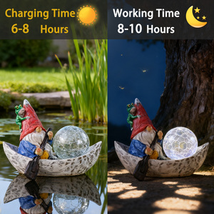 Escultura de Resina de Gnomo Animal con Barco, Energía Solar, con Rana en Sombrero y Orbe Brillante, Adorno Navideño para Jardín Exterior - Product Image 6