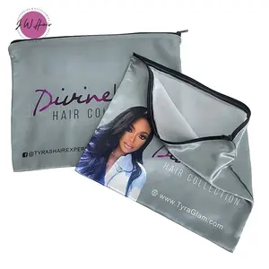 Satin Silk Zipper Bag Hair Extension Cosmetic Bag Custom Luxury Silk Wig Bag