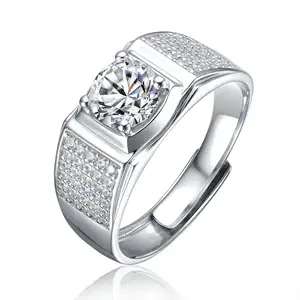 Wholesale custom 925 sterling silver men's light luxury ring Zircon 1 carat Moissanite diamond ring wedding ring