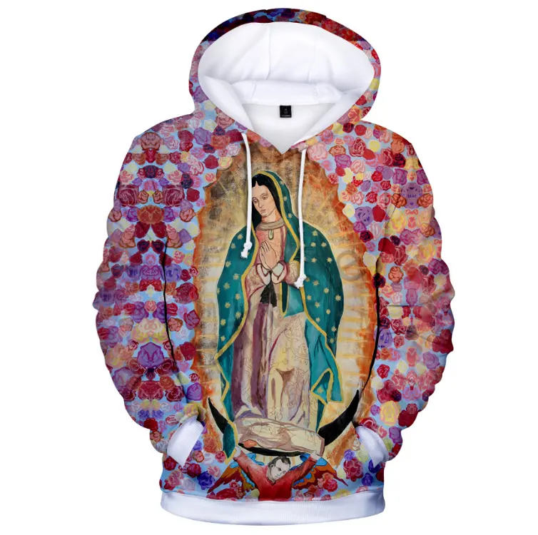 UFOGIFT पवित्र माँ एवेन्यू मारिया 3D प्रिंट स्वेटर हूडि पसीने कंगारू जेब के साथ हमारा लेडी की Guadalupe हूडि