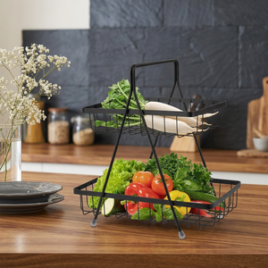 Étagère de rangement rectangulaire à double niveau en métal pour fruits, organisateur de cuisine sur pied, design minimaliste, noir - Product Image 6