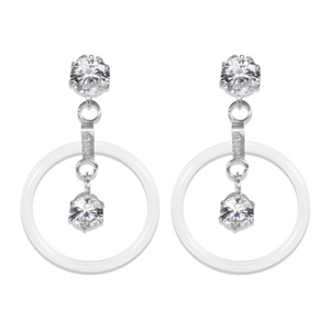 Crystal Drop <b>Earrings</b> 24mm Hollow Ceramic Zircon Inlaid Geometric <b>Stud</b> Stainless Steel For Women Everyday Wear - Product Image 1