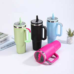 Vaso Personalizado de 40 oz con Asa, <span class=keywords><strong>Taza</strong></span> de Acero Inoxidable Aislada al Vacío con Pajita, <span class=keywords><strong>Taza</strong></span> de Viaje Personalizada para Café, para Acampar - Product Image 2