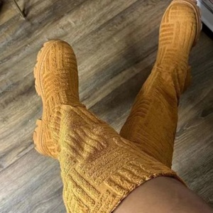 Trendy Round Toe Flat Square Heel Shoes Women's Plush Long <b>Boots</b> Soft Knee High Booties Flats With on - Product Image 4