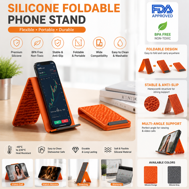 Wholesale Custom Silicone Phone Holder Foldable Universal Mobile Stand Flexible Portable Desktop Bracket for iPhone Samsung OEM