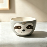 Bol en céramique à motif de vison avec accent doré, tasse à riz ou à soupe à thème animal original, cadeau pour enfants, décoration, compatible micro-ondes et lave-vaisselle