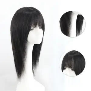 AU LONGFOR-Peluca de cabello Real para mujer, de encaje transpirable, cobertura de cabeza completa, peluca de corte medio y largo