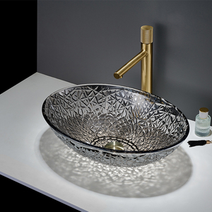 Lavabo da Appoggio in Vetro Temperato Colorato di Alta Qualità, Lavandino Artistico Ovale Blu e Verde per <span class=keywords><strong>Bagno</strong></span> - Product Image 3